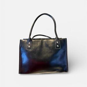 Wilsons Leather Maxima Black Leather Satchel Top Handle Purse Classic Structured